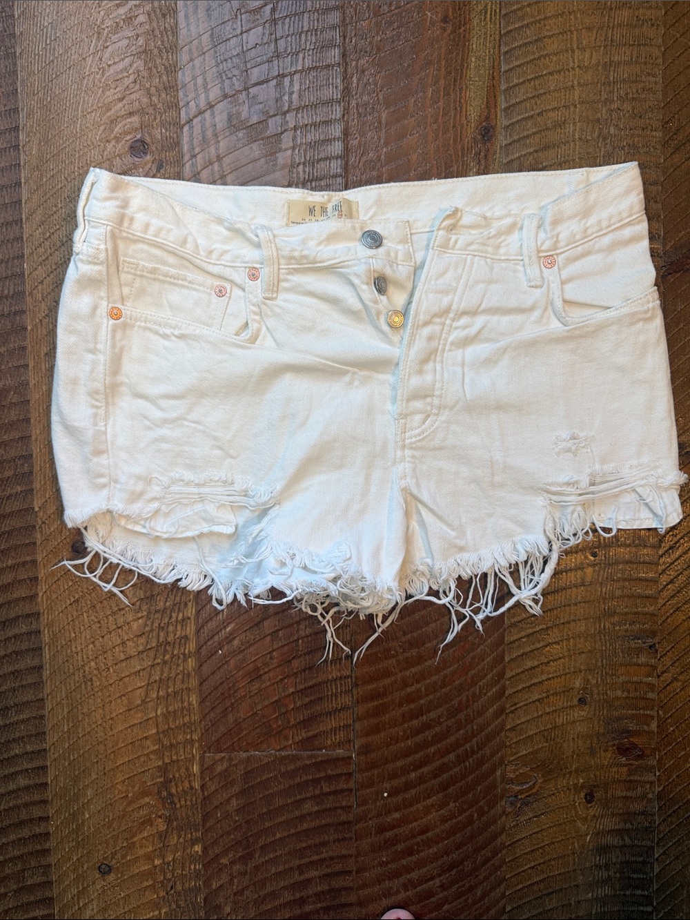 We The Free White Distressed Frayed Hem Denim Shorts